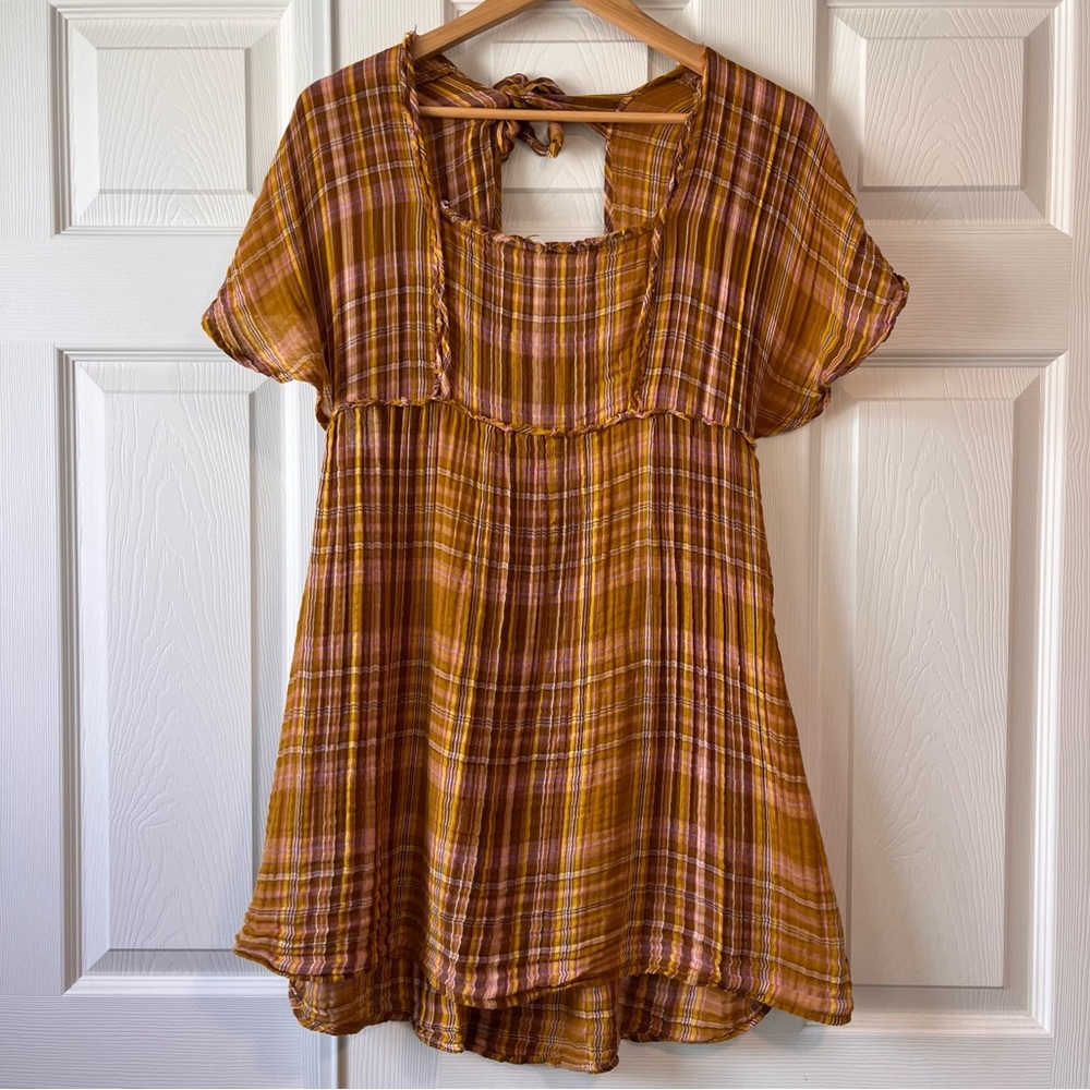 Size Small Tie Back Plaid Anthropologie Tunic Mini Dress